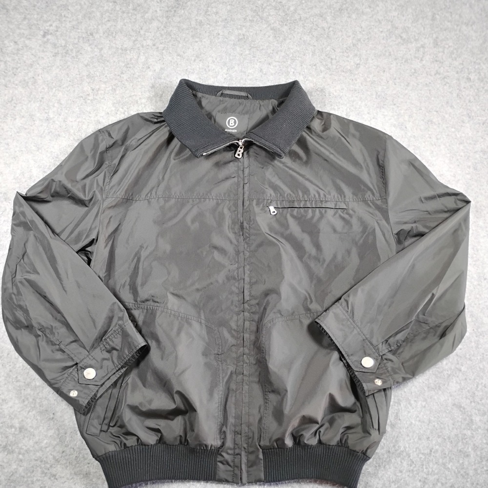 Bogner Mens Black Full Zip Bomber Jacket Embroidered Back Logo US 44 EU 54